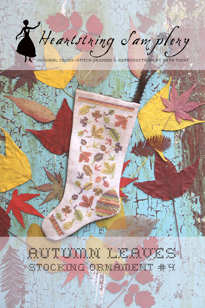 Autumn Leaves Stocking Ornament by Heartstring Samplery - Chart Only