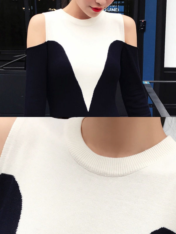 縮圖：露肩撞色針織洋裝