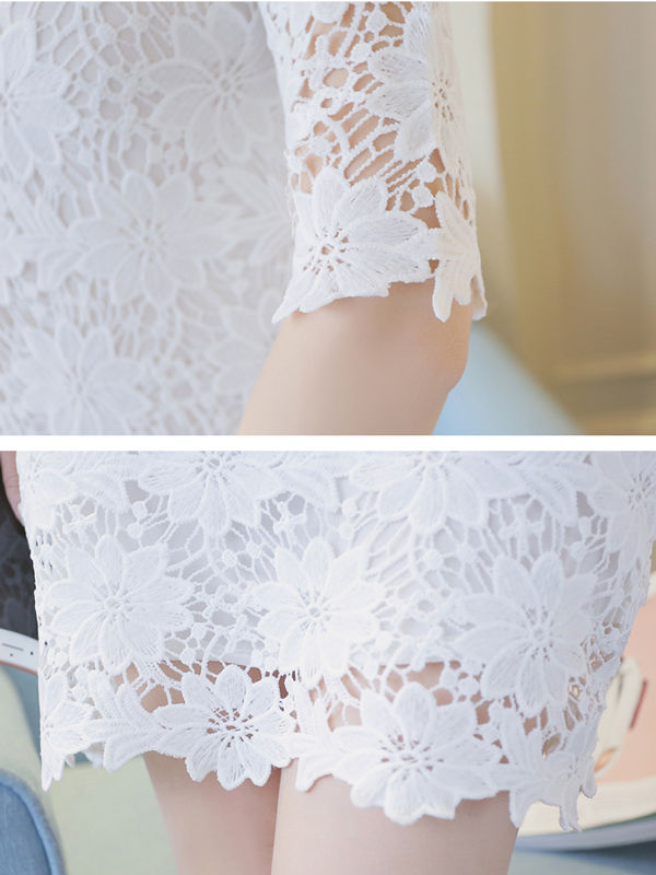 縮圖：五分袖鏤空蕾絲洋裝