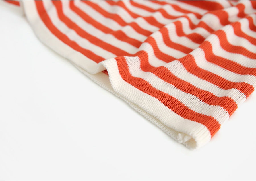 縮圖：清新風條紋圓領套頭針織上衣