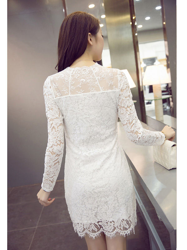 縮圖：透視蕾絲長袖洋裝