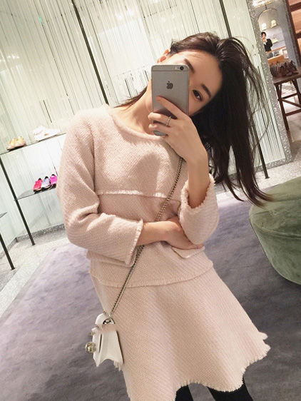 縮圖：小香風長袖毛呢洋裝