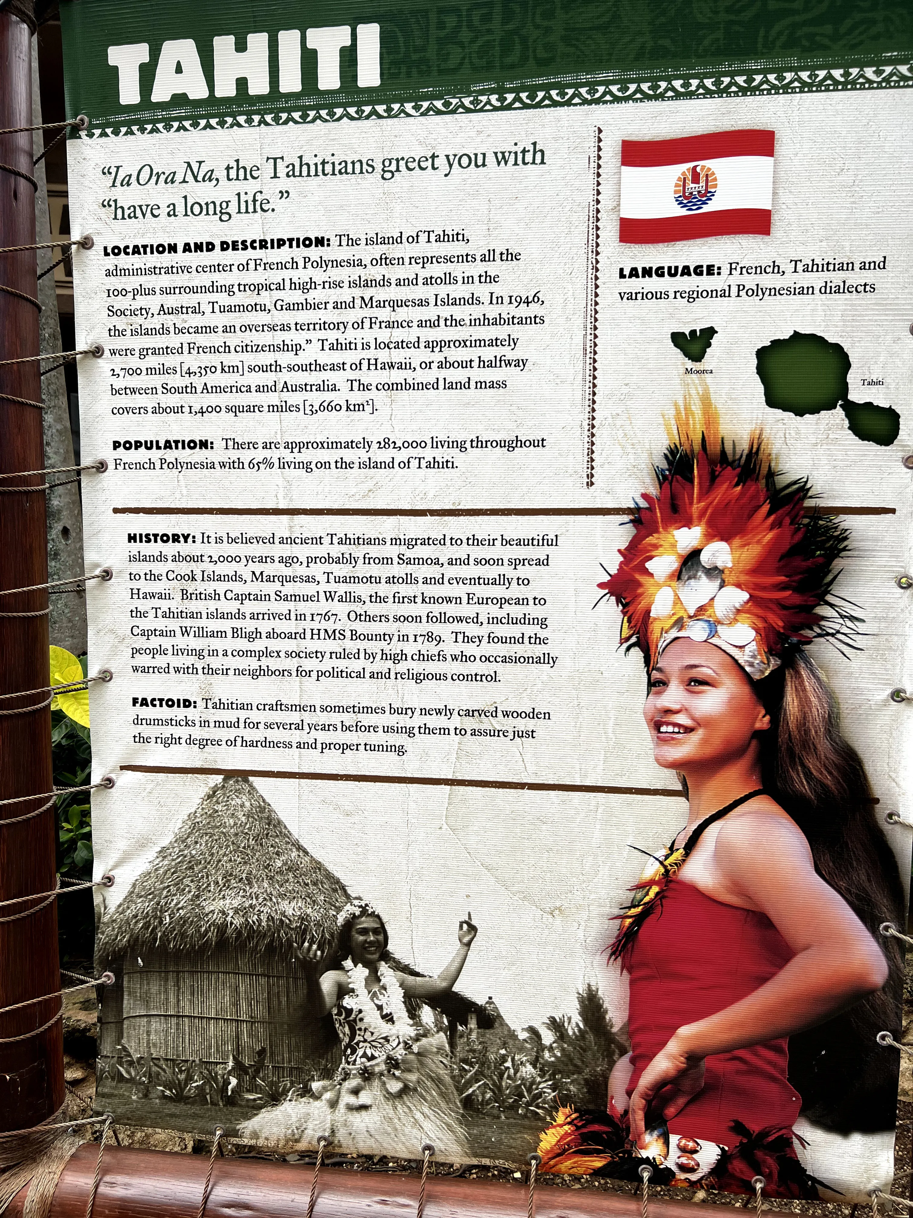 History of different cultures at Polynesian Cultural Center in Hawaii.