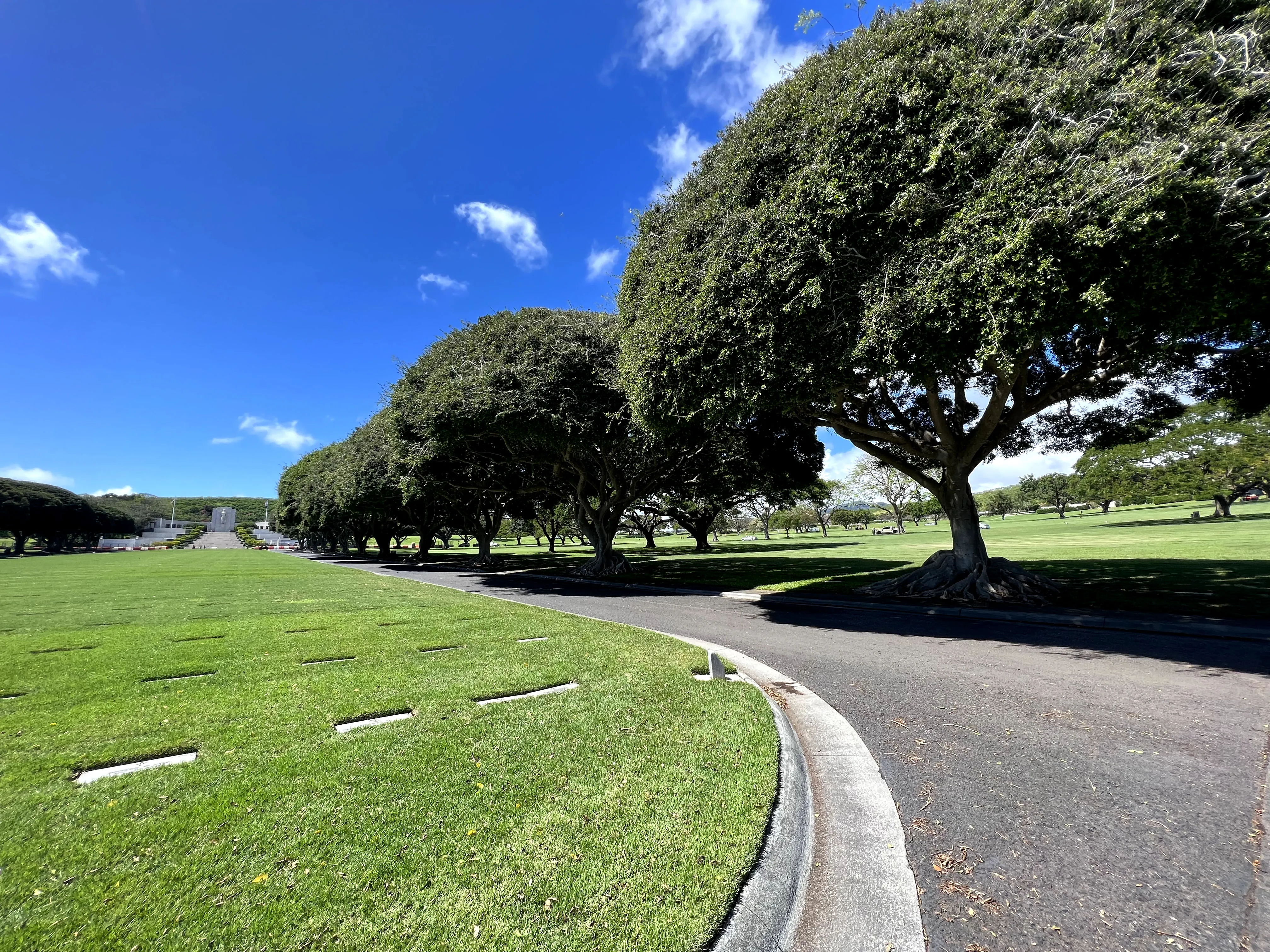 Lush green landscape cemetery at Honolulu Memorial. 