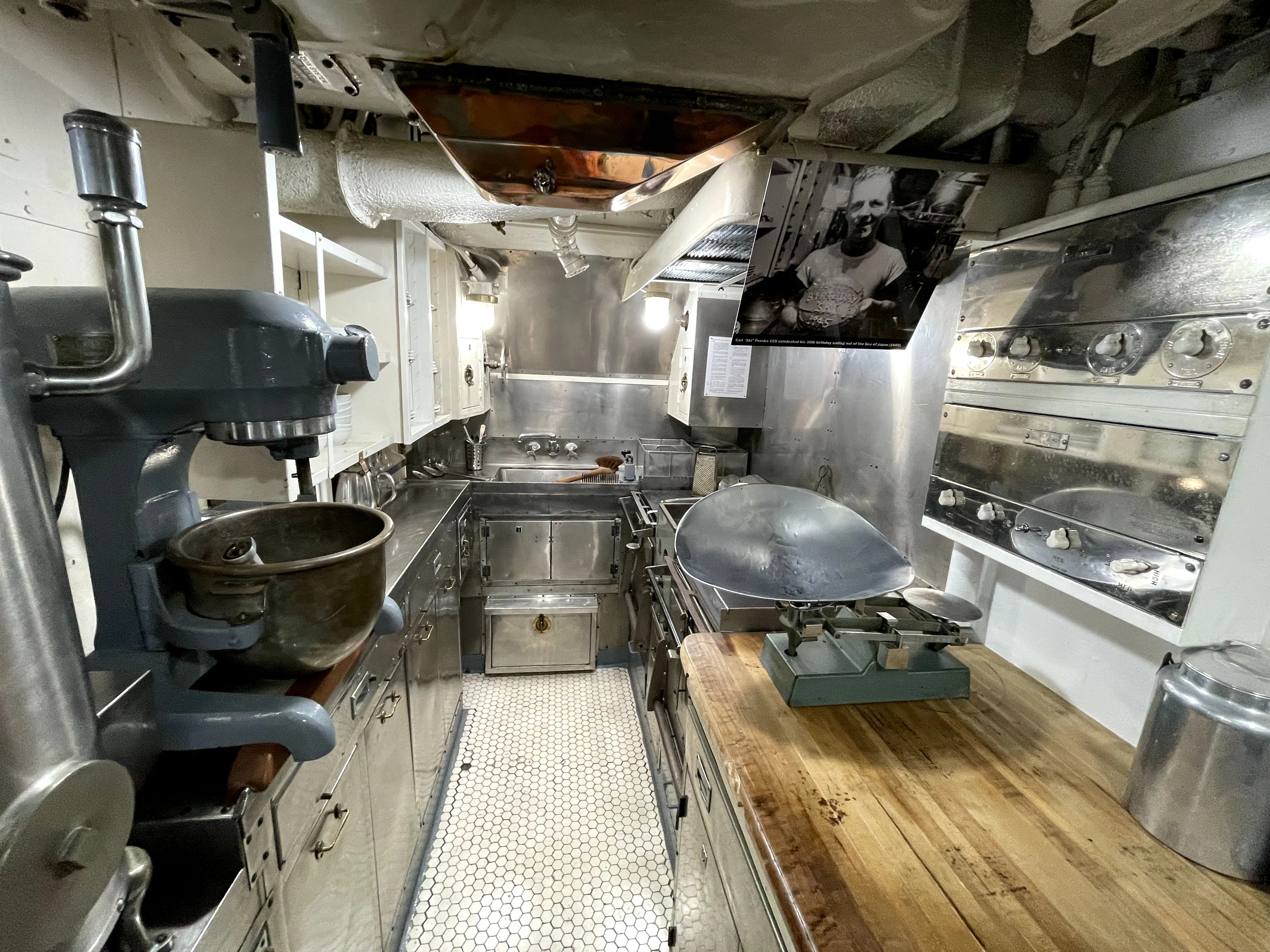 Kitchen area in submarine at Pearl Harbor. 