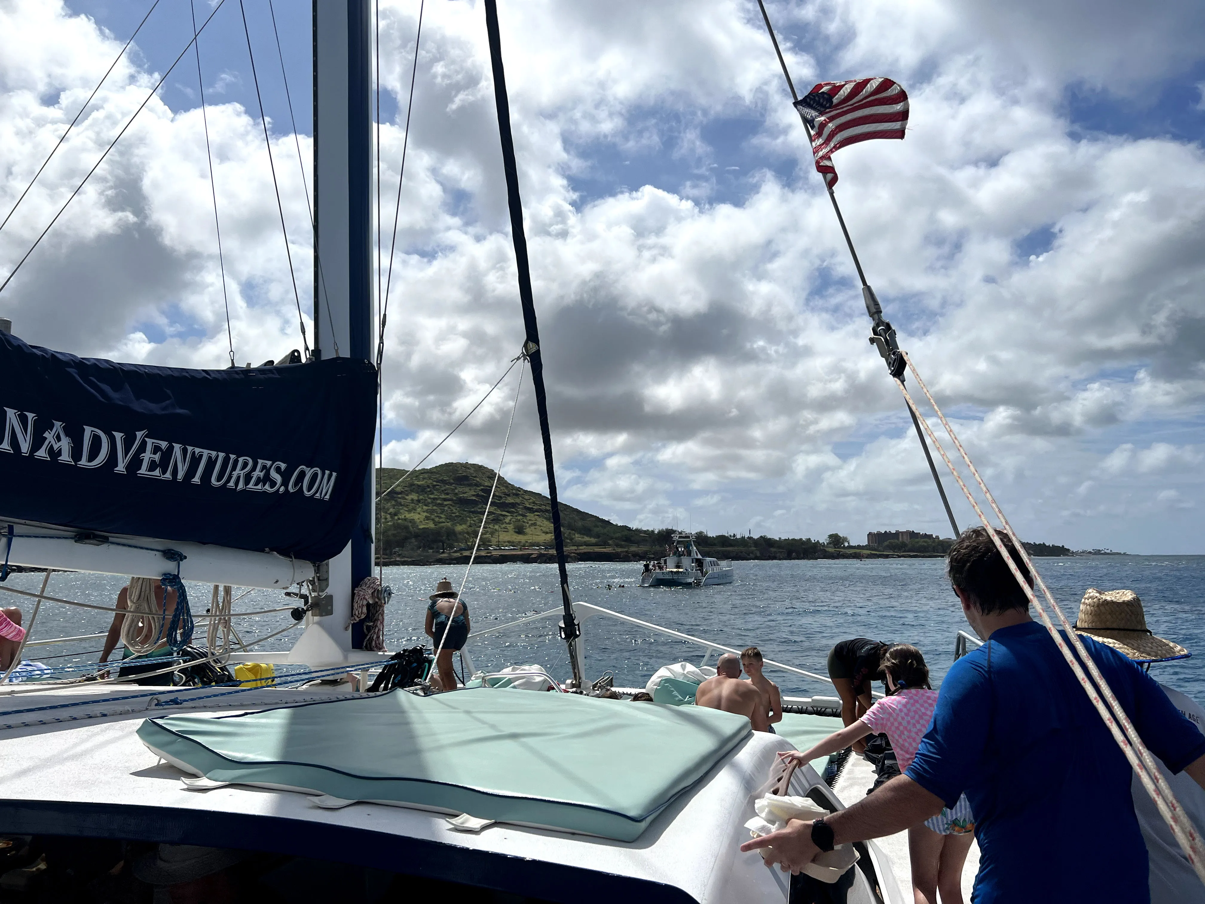 riding on boat, getting ready to snorkeling in Hawaii, Ko Olina Ocean Adventures.