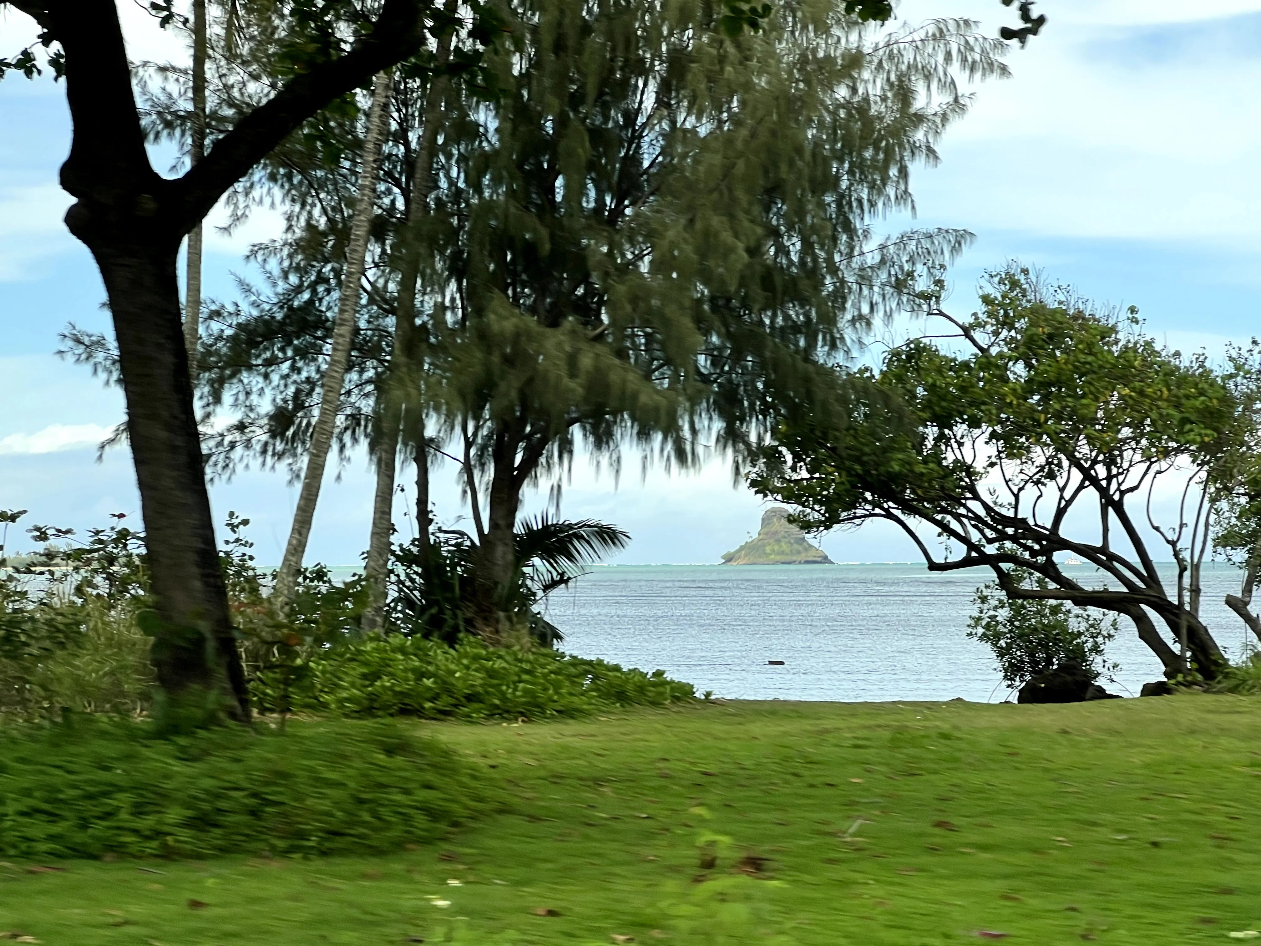 Kuala Regional Park, looking at Coolie's hat, known as "Chinaman's hat"  in Hawaii. 