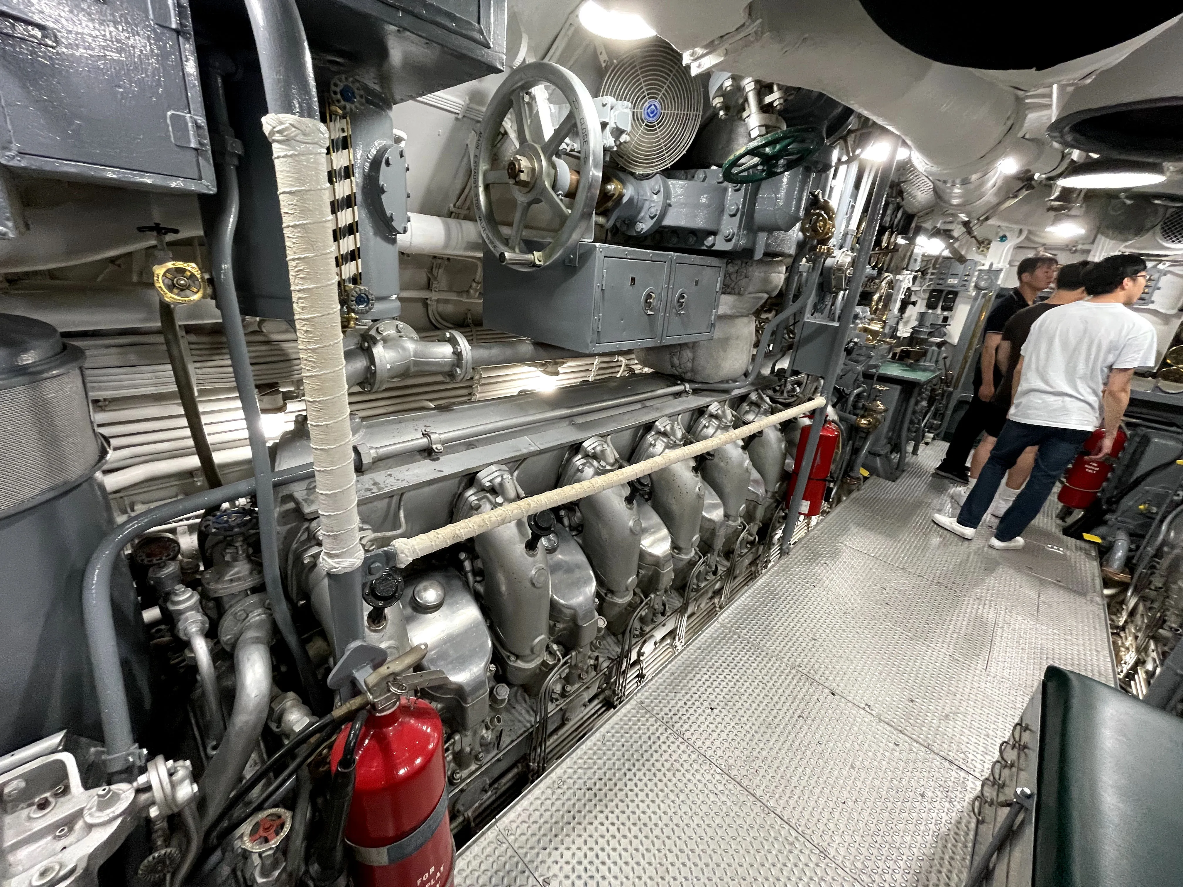 the engine room on a submarine in Pearl Harbor Hawaii.