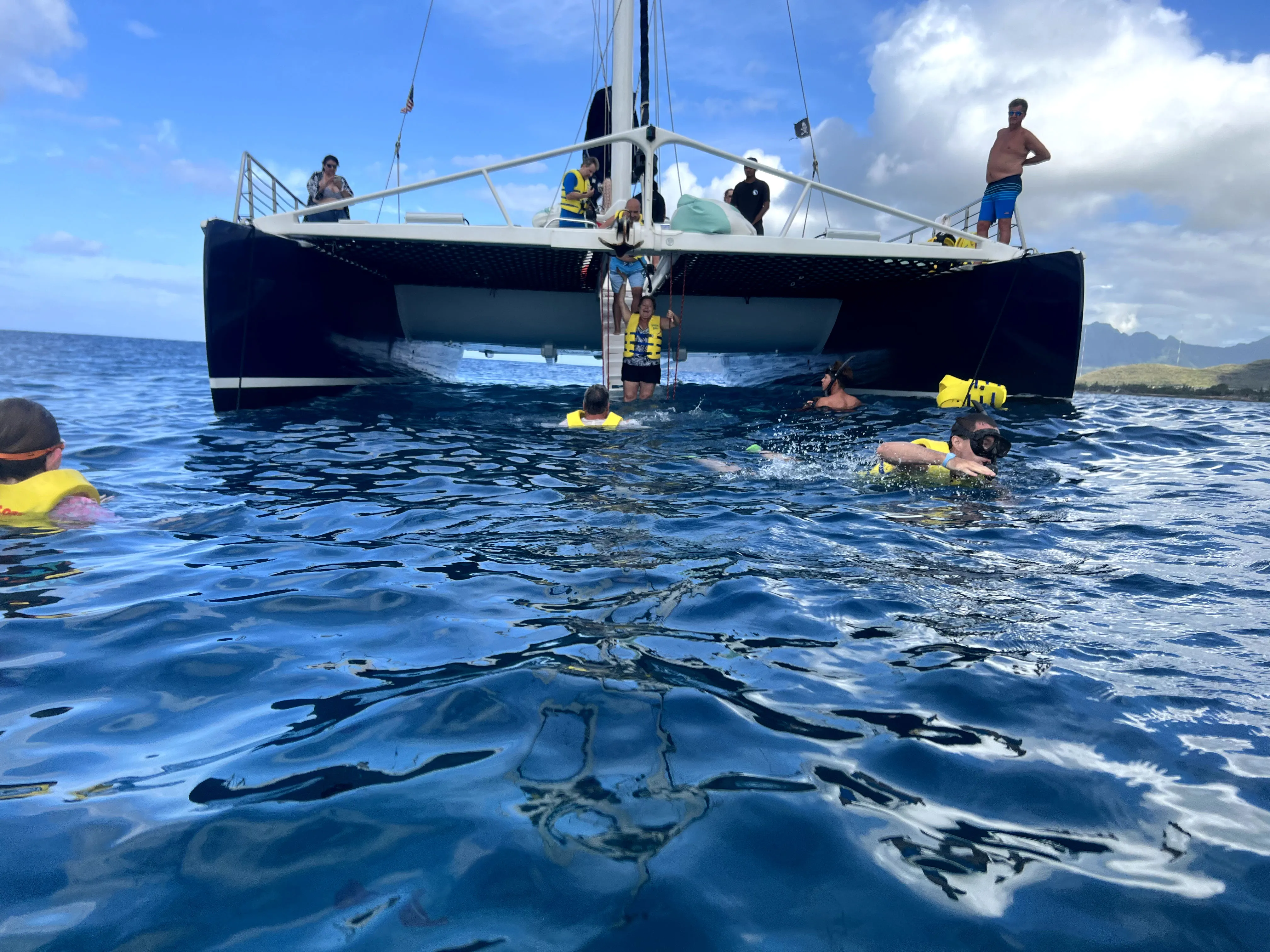 View from water in ocean, while snorkeling in Hawaii, Ko Olina Ocean Adventures.
