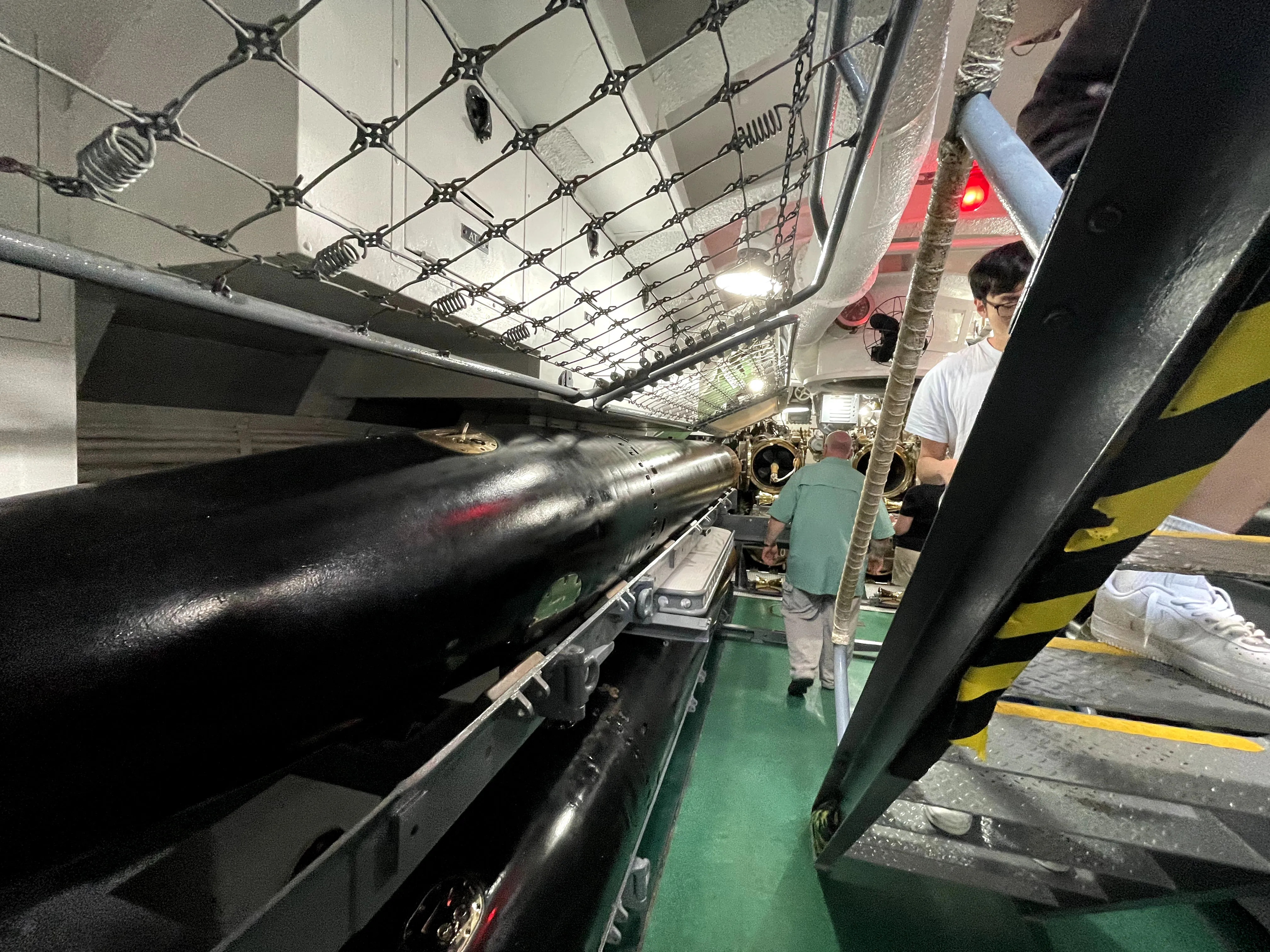 Inside a submarine at Pearl Harbor in Hawaii.