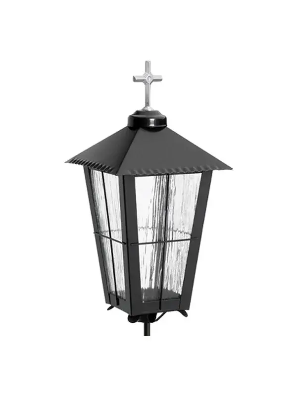 Miniatyrbild: Gravlykta med kors och frostat glas