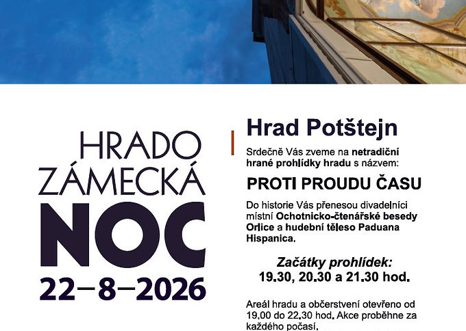 HRADOZÁMECKÁ NOC 2026: prohlídky hradu Potštejn na téma „Zpátky časem“