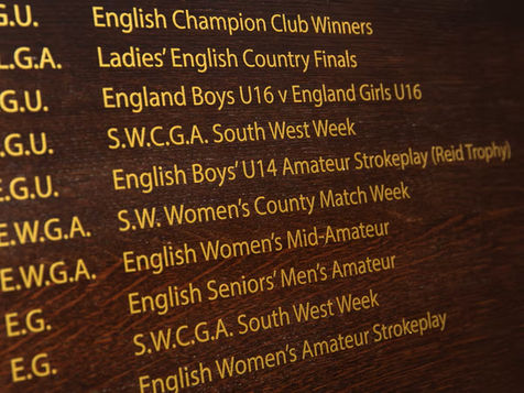 gold lettering on a dark wooden honours board