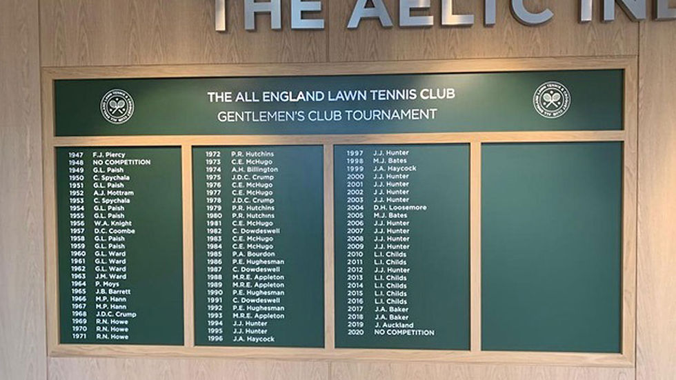 Bespoke Wooden Honours Board for The All England Lawn Tennis Club