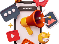 Uma tela de celular com elementos de anuncios online saindo da tela