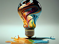 uma lâmpada colorida e tintas coloridas derramadas abaixo