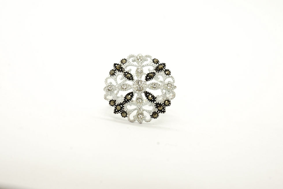 Thumbnail: Flower ring studded with white and black gems