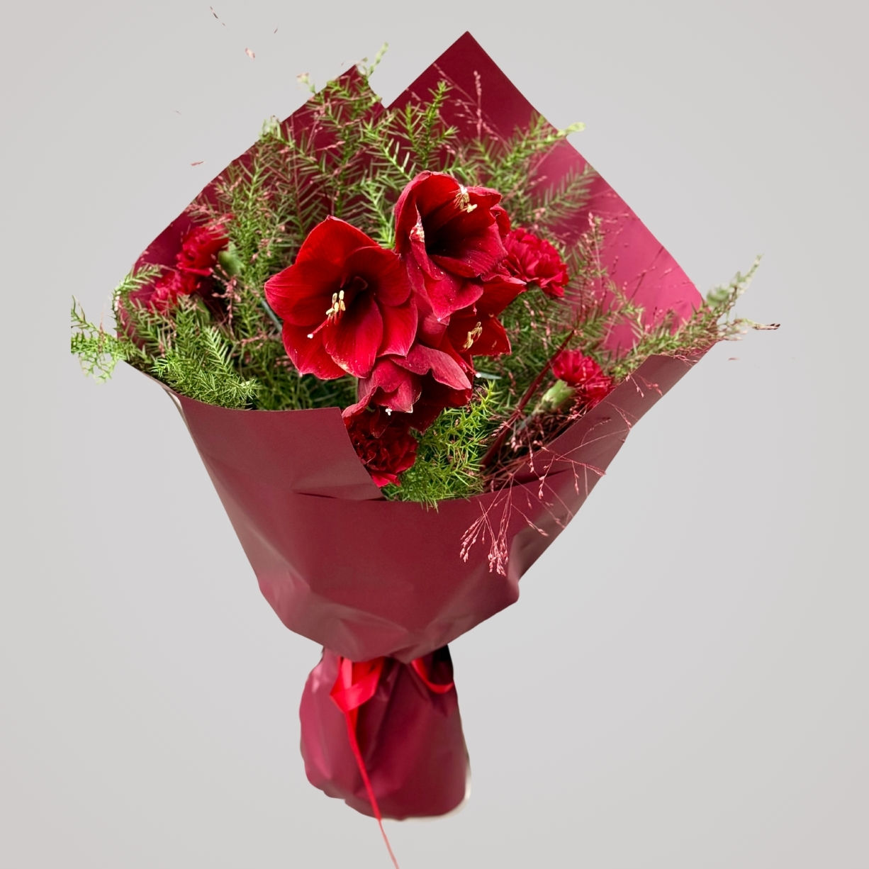 Julebuket med Rød Amaryllis