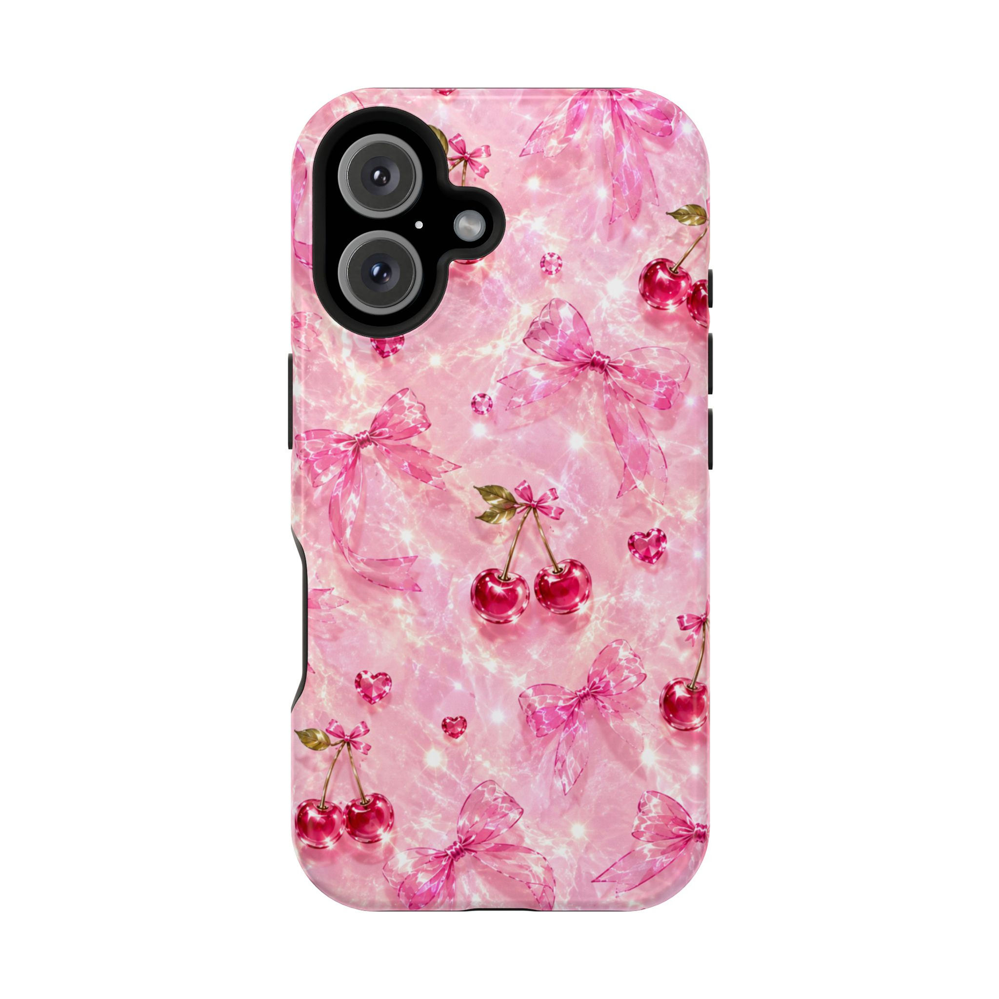 Cherry Bow Sparkle Glossy Magnetic Phone Case – Front Picture