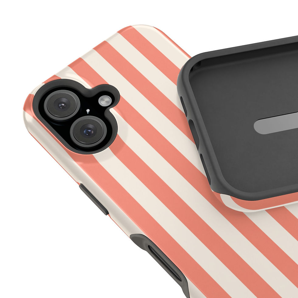 Miniaturebillede: Coral Cream Stripe Glossy Magnetic Phone Case – Camera and Interior Detail