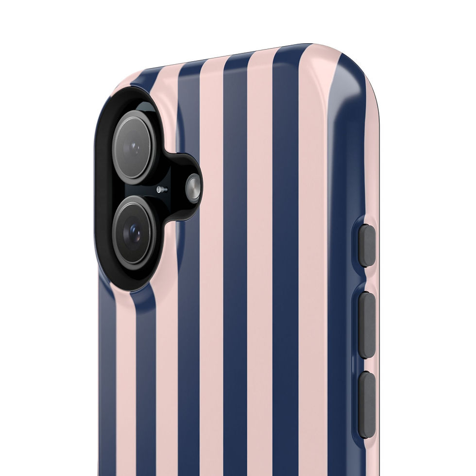 Miniatura: Navy Blush Stripe Glossy Magnetic Phone Case – Camera and Side Detail