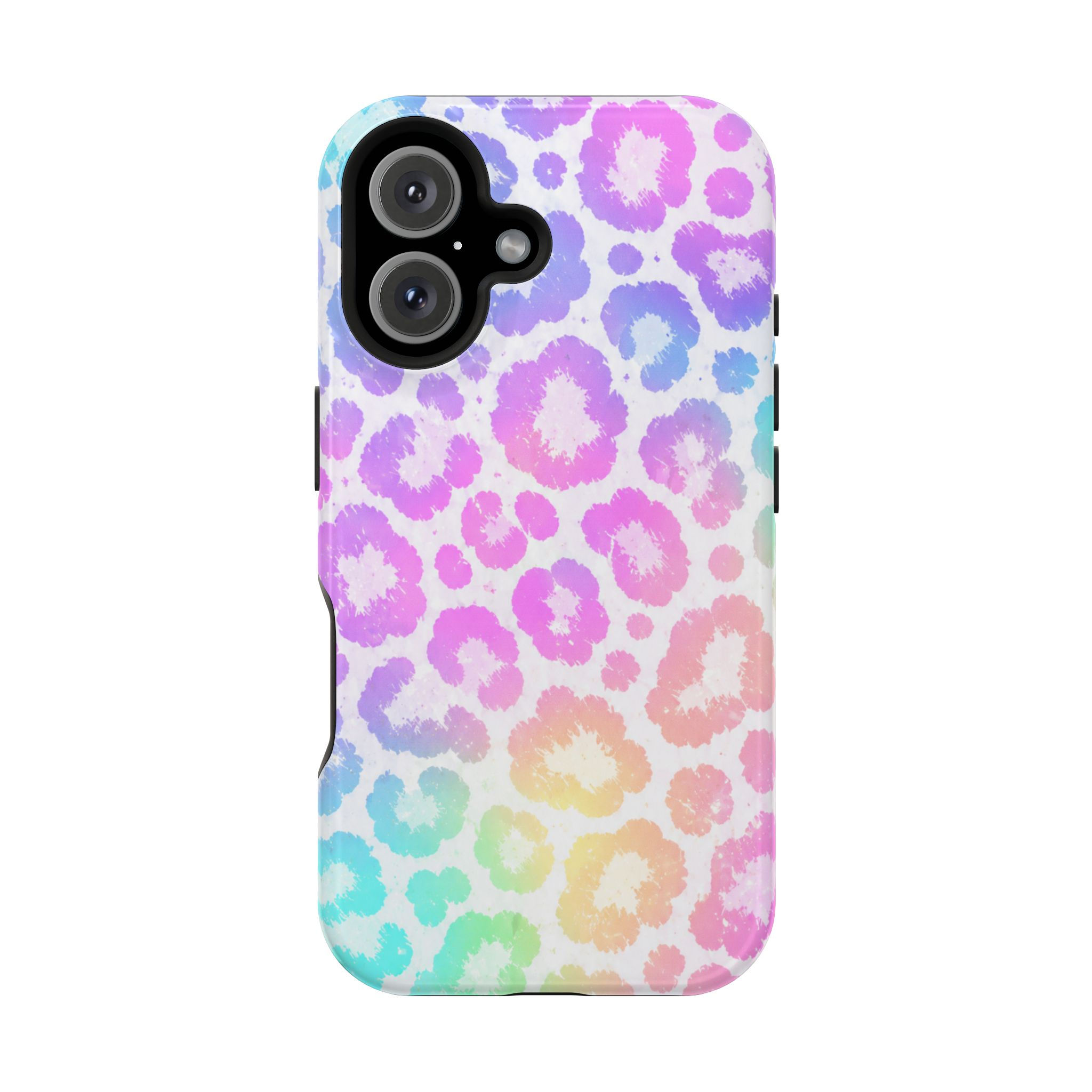 Pastel Rainbow Leopard Glossy Magnetic Phone Case – Front Picture