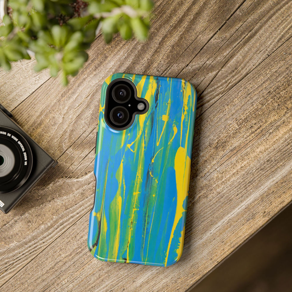 Electric Lagoon Retro Surf Glossy Phone Case Lifestyle Tabletop View
