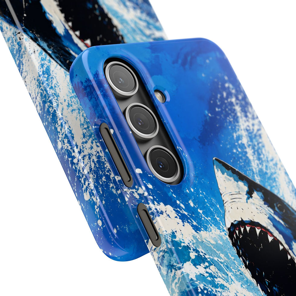 Minijatura: Aquatic Shark Fury Slim iPhone Case – Angled Camera and Side Detail with Blue Ocean Artwork