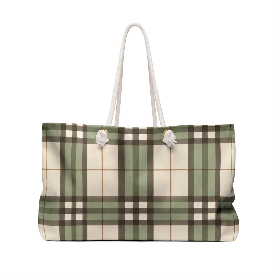 Indexkép: Ivory Sage Heritage Vintage Plaid Weekender Bag – Front and Side View