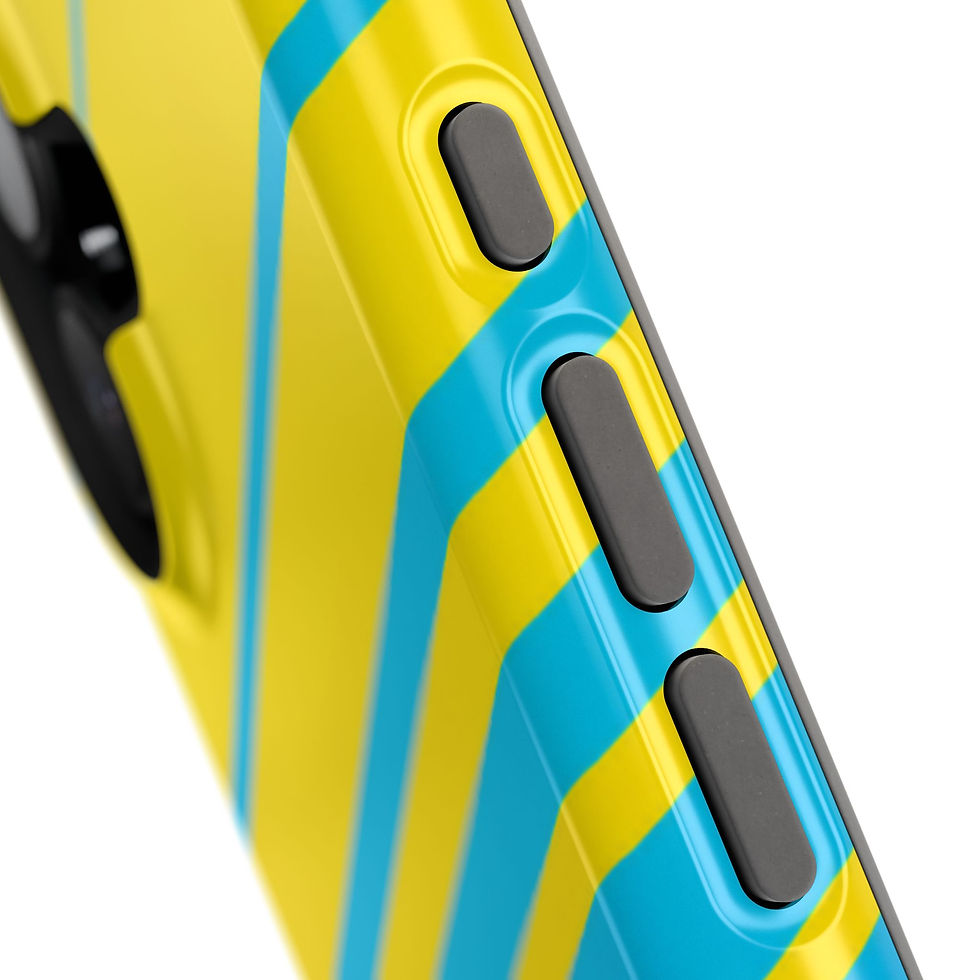 Miniatură: Pacific Yellow Retro Surf Glossy Magnetic Phone Case – Side Grip and Buttons Close-Up