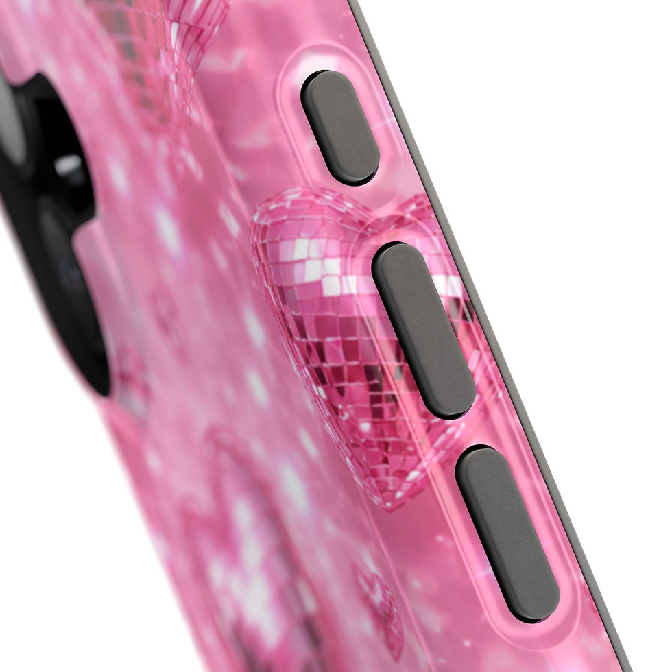 الصورة المصغرة: Pink Disco Hearts Glossy Phone Case Side Button Detail