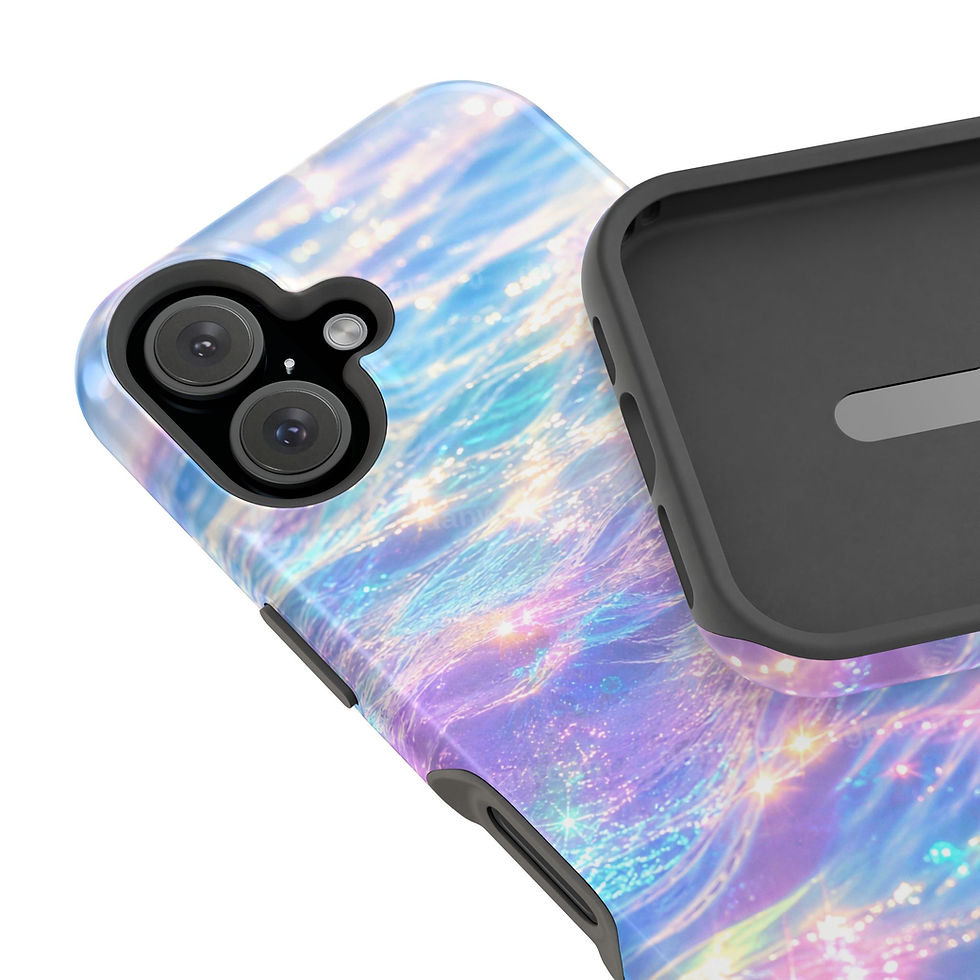 サムネイル： Pastel Ocean Sparkle Glossy Magnetic Phone Case – Camera and Interior Detail