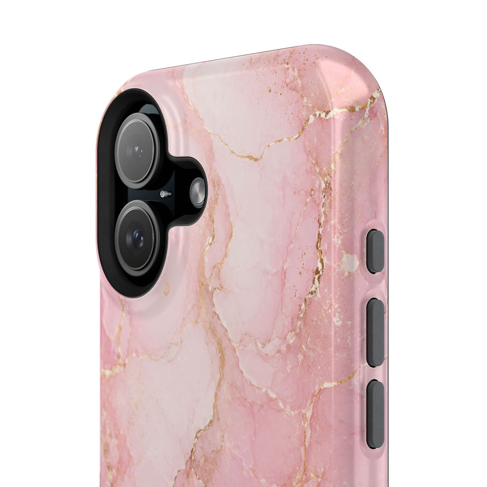 Μικρογραφία: Pink Marble & Gold Glossy Phone Case Camera and Side Detail