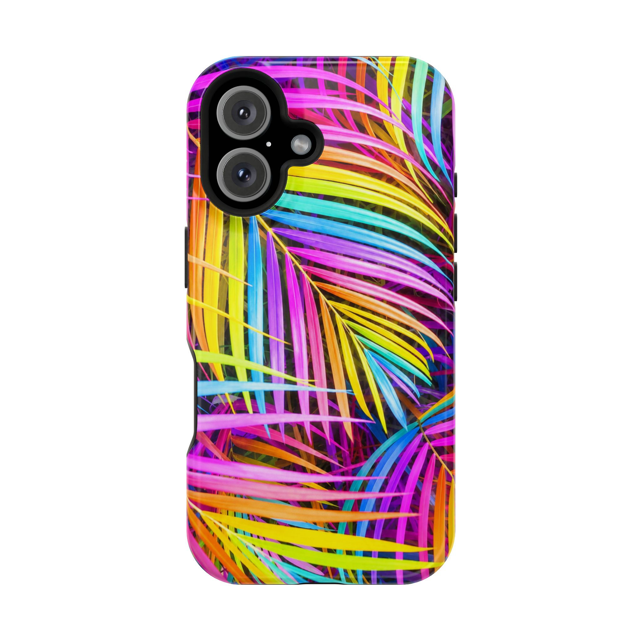 Neon Rainbow Palms Glossy Magnetic Phone Case – Front Picture