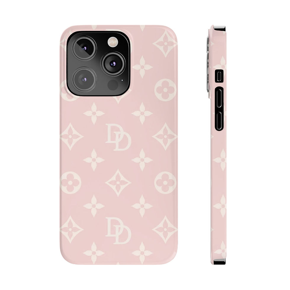 Miniatyrbild: Rose d’Ivoire Luxury Monogram Slim iPhone Case – Back and Side Profile View