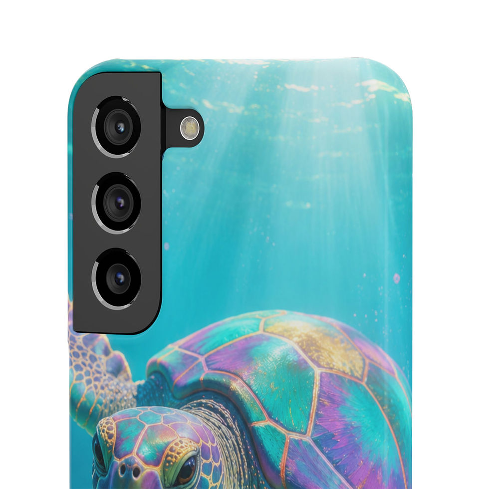 Thumbnail: Aquatic Prism Sea Turtle Slim iPhone Case camera detail with turquoise sea turtle artwork