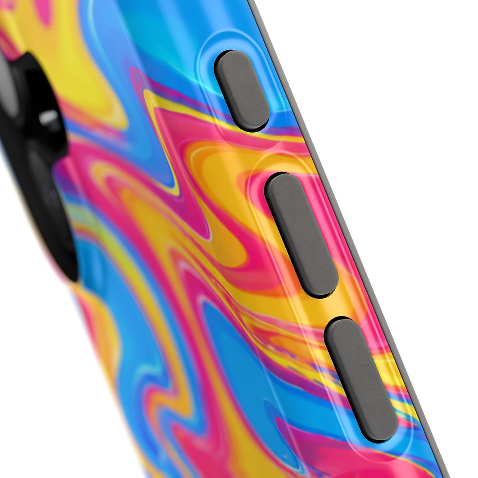 الصورة المصغرة: Neon Candy Swirl Glossy Magnetic Phone Case – Side Button Detail