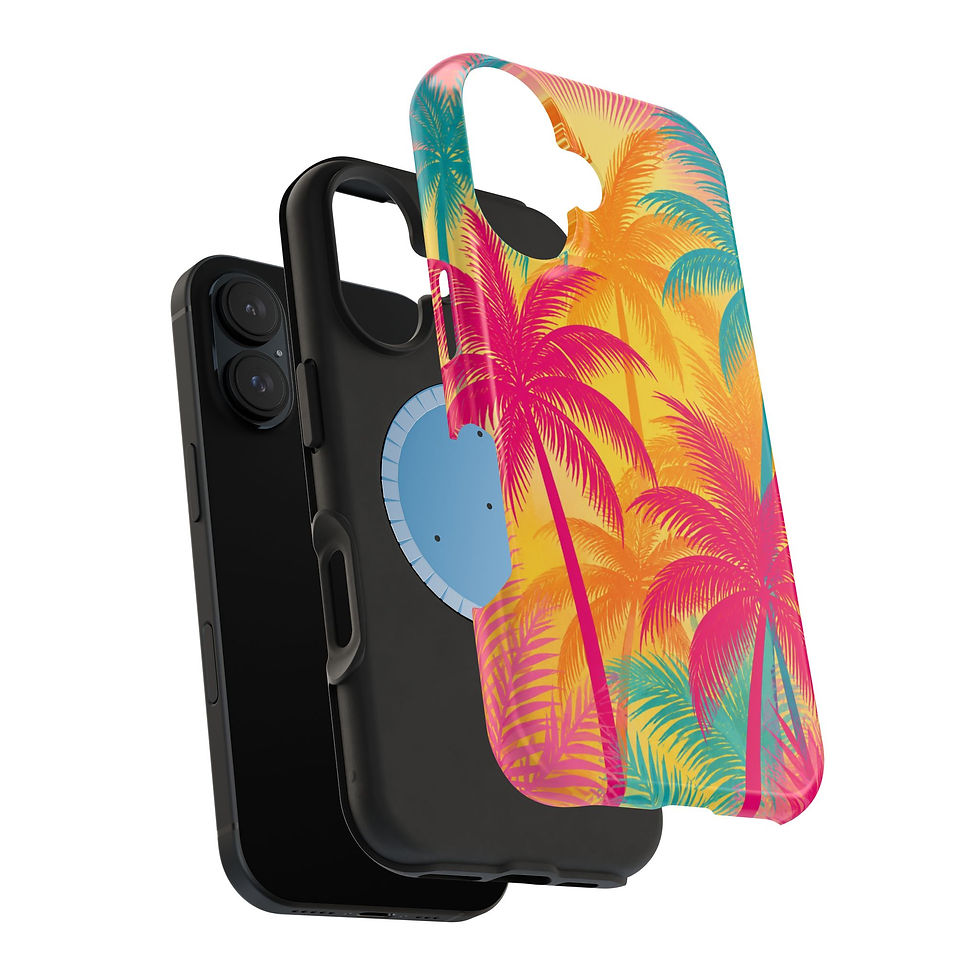 Miniatura: Neon Palm Sunset Retro Glossy Magnetic Phone Case – MagSafe Magnetic Exploded View