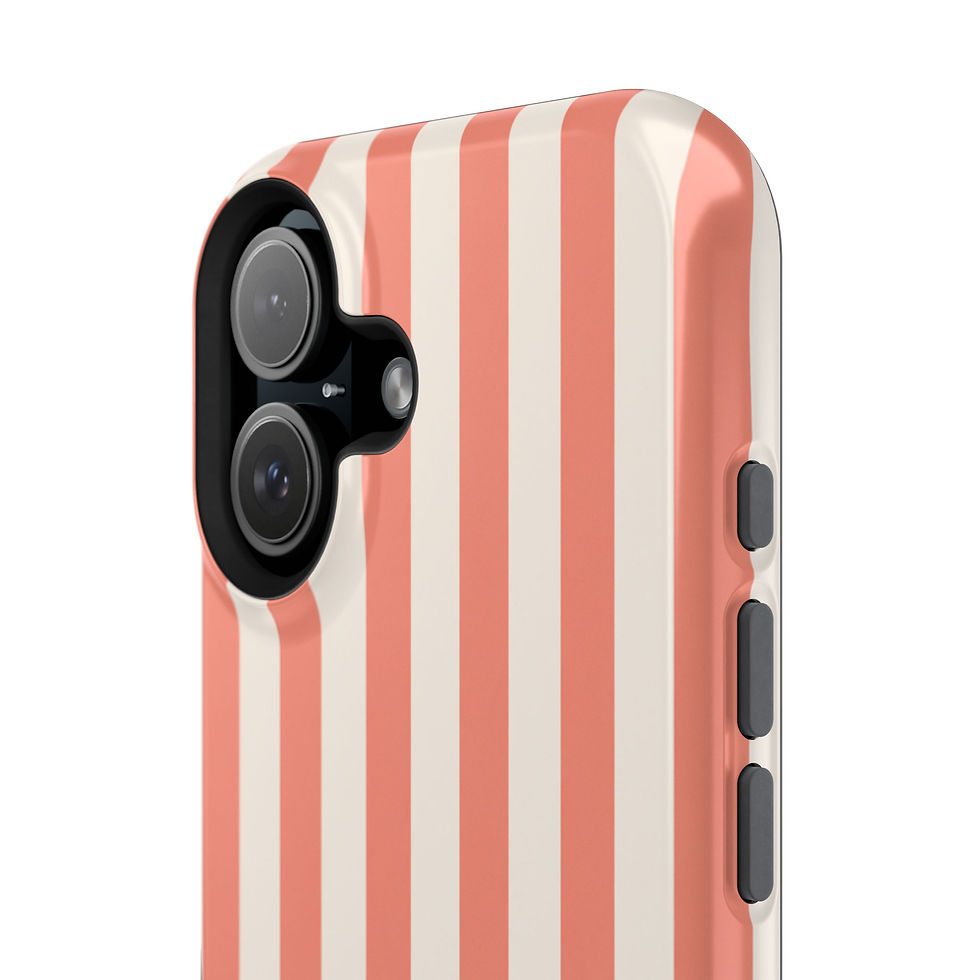 Indexkép: Coral Cream Stripe Glossy Magnetic Phone Case – Angled Camera Detail