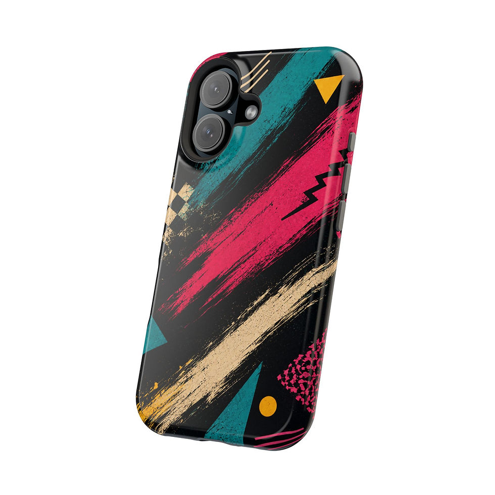 Thumbnail: Black Radical Surf Retro 80s Glossy Magnetic Phone Case Angled View