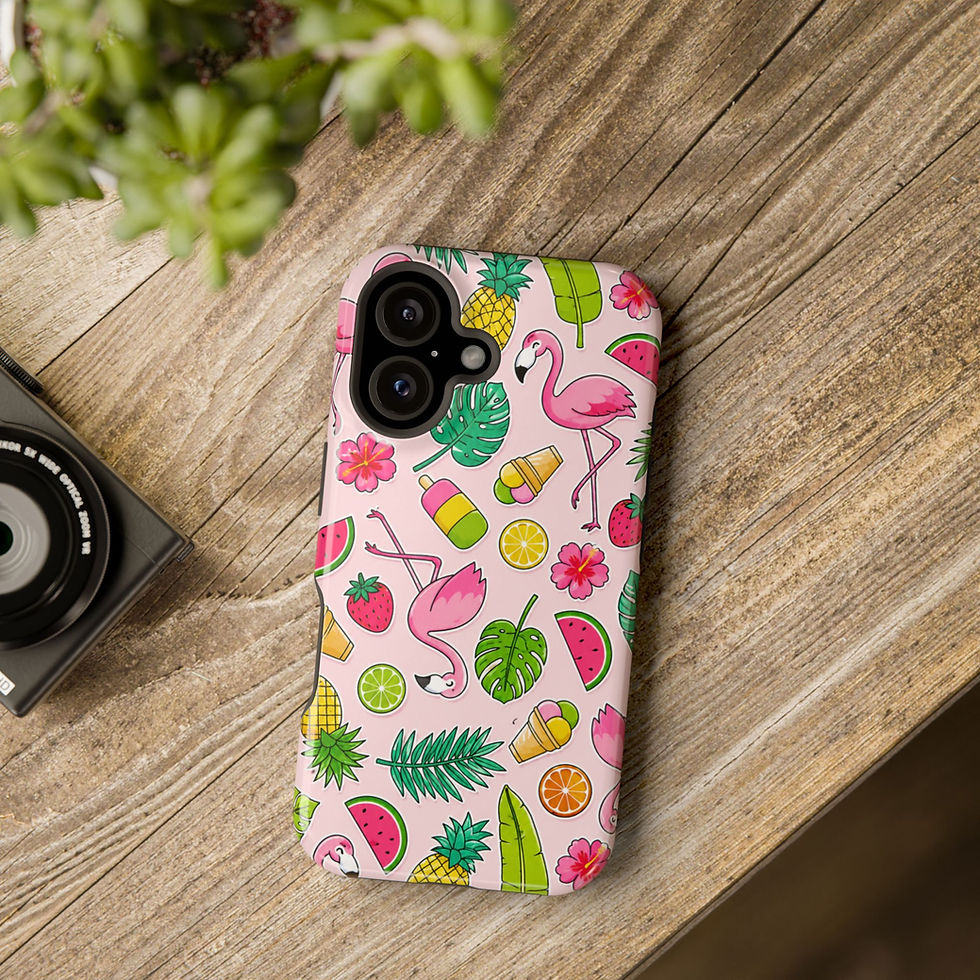 Tropical Flamingo Summer Glossy Magnetic Phone Case – Lifestyle Tabletop View