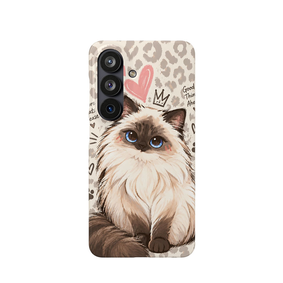 Minijatura: Ragdoll Sweetheart Leopard Cat Slim Phone Case – Samsung front view featuring fluffy Ragdoll cat and pink heart details