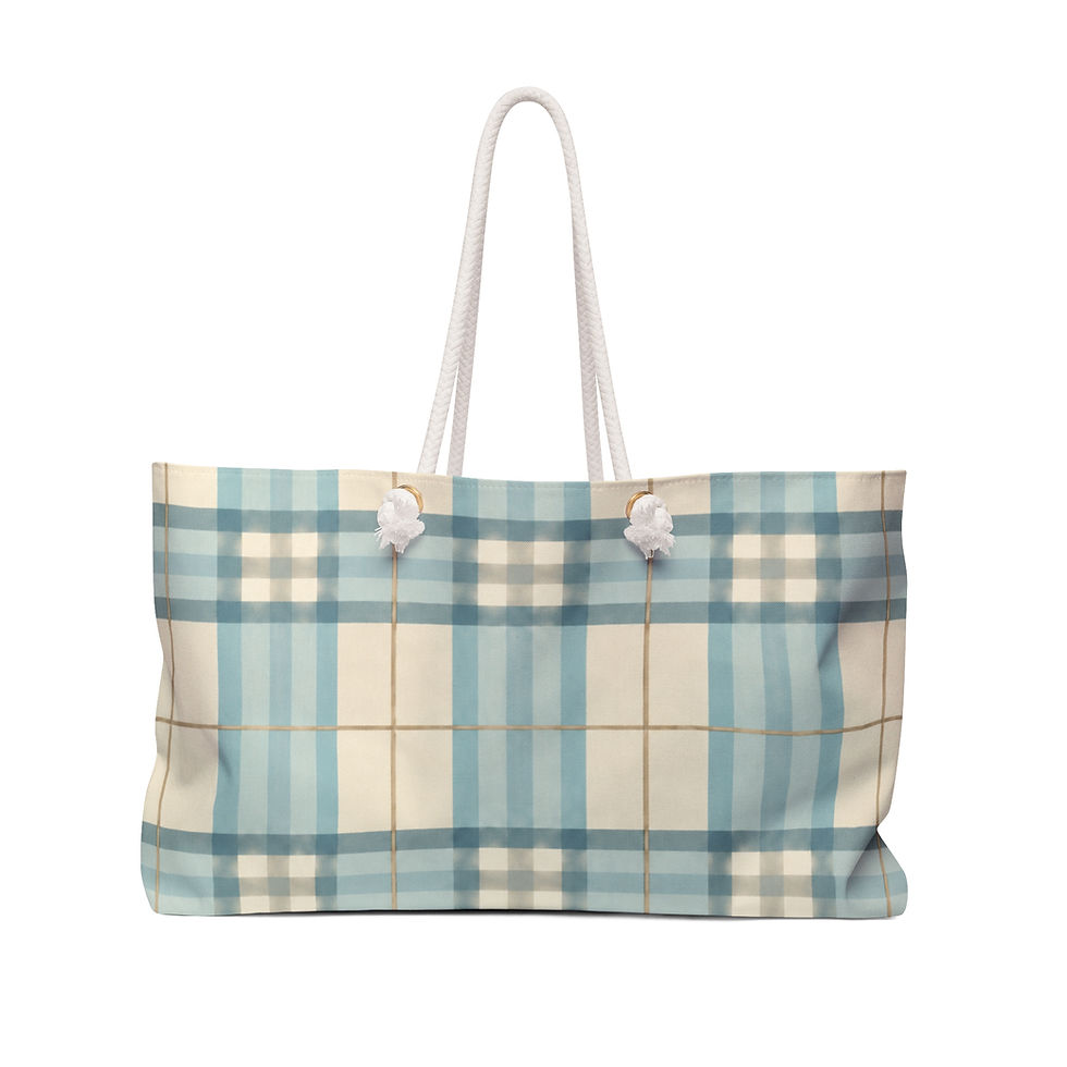 Côte d’Azur Blue Heritage Plaid Weekender Bag – Front View