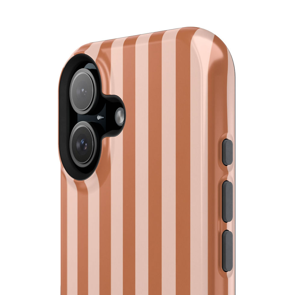 Thumbnail: Terracotta Blush Stripe Glossy Magnetic Phone Case – Camera and Side Detail