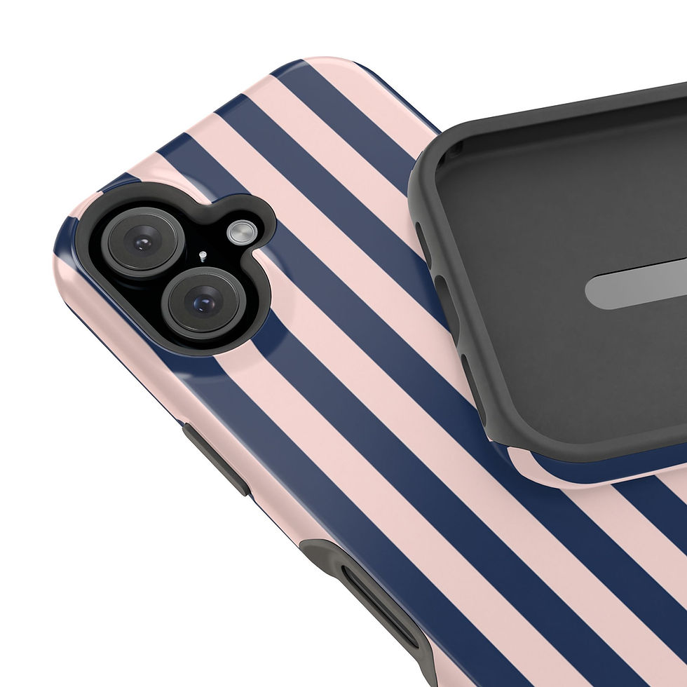 Miniaturbild: Navy Blush Stripe Glossy Magnetic Phone Case – Camera and Interior Detail