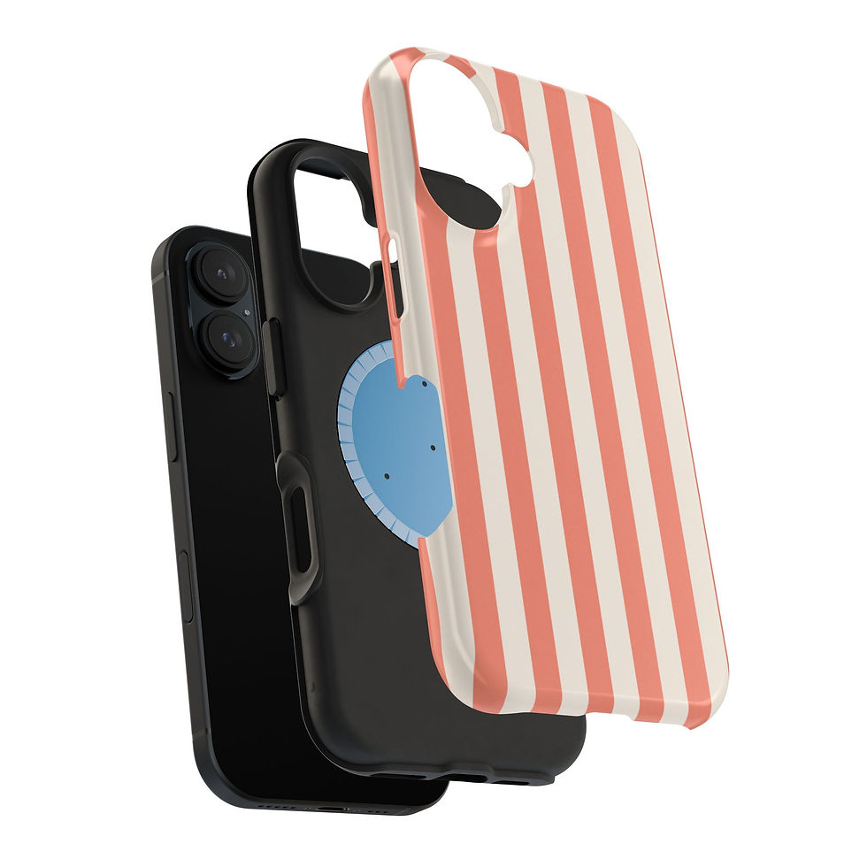 Thumbnail: Coral Cream Stripe Glossy Magnetic Phone Case – MagSafe Magnetic Exploded View