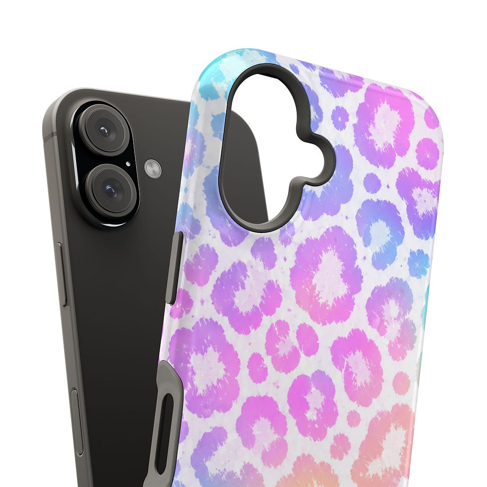 Miniatura: Pastel Rainbow Leopard Glossy Magnetic Phone Case – Interior and Back View