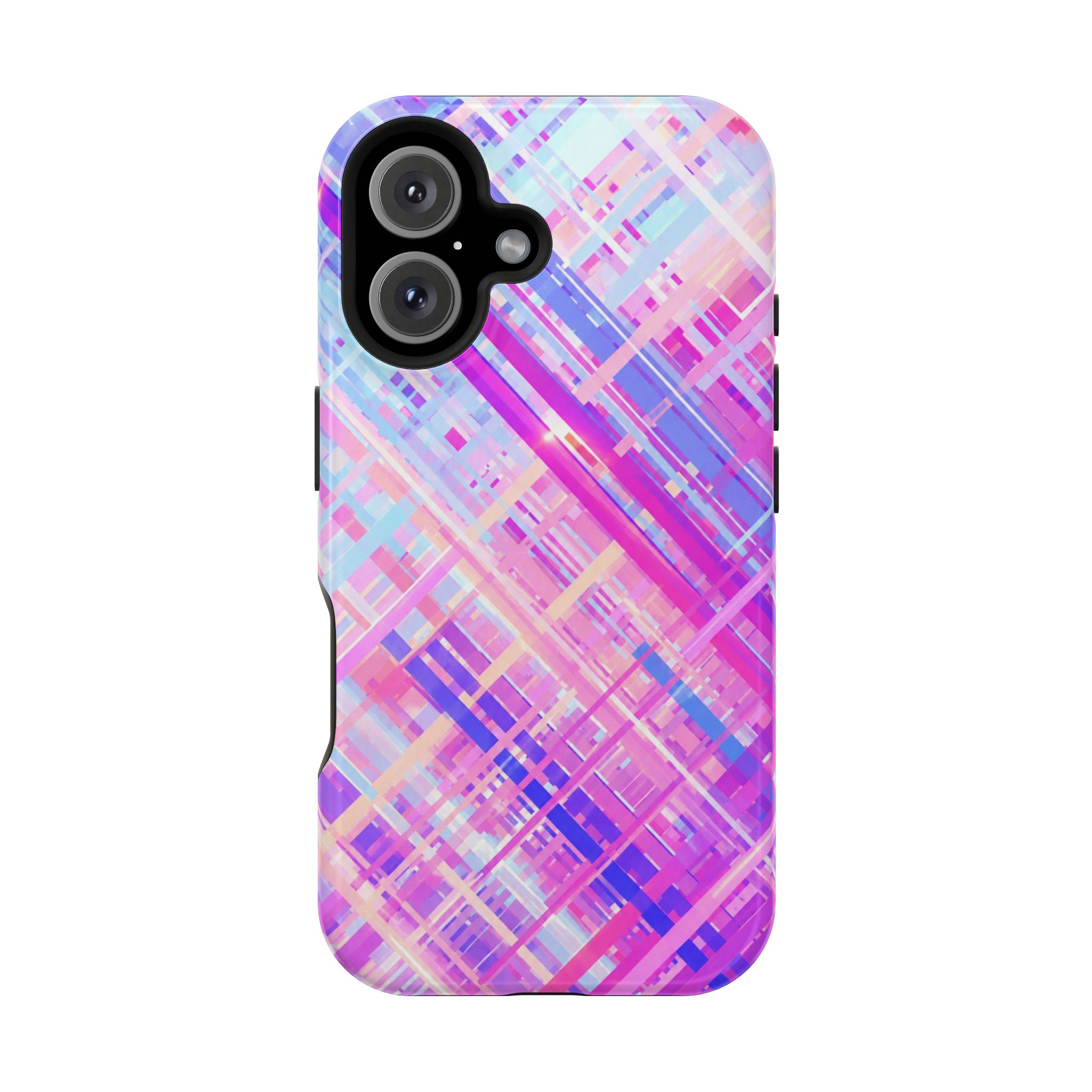 Pastel Neon Grid Glossy Magnetic Phone Case – Front Picture