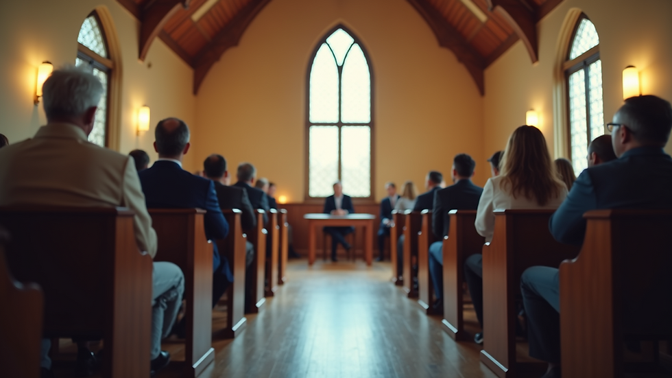 Eye-level view of a small group meeting in a church room