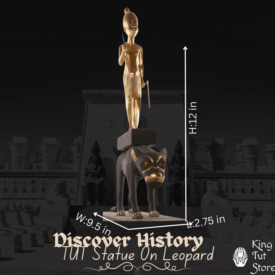 King Tutankhamun on Leopard Statue - Egyptian Pharaonic Art Sculpture